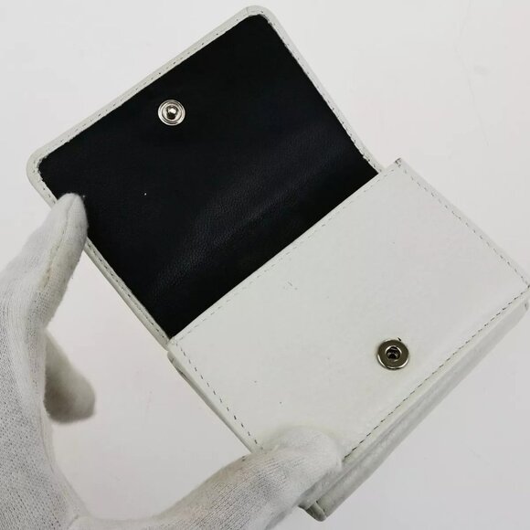 BALENCIAGA Logo Everyday Mini Trifold Compact Wallet Leather White Italy - Picture 8 of 16